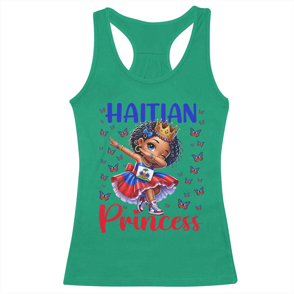 Cute Dabbing Haitian Princess Kids Graphic Racerback Tank Top Haiti Heritage Pride TS02 Irish Green Print Your Wear
