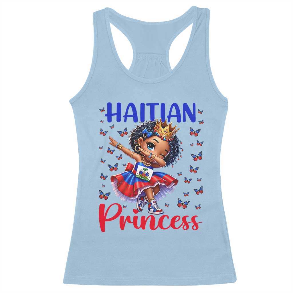 Cute Dabbing Haitian Princess Kids Graphic Racerback Tank Top Haiti Heritage Pride TS02 Light Blue Print Your Wear