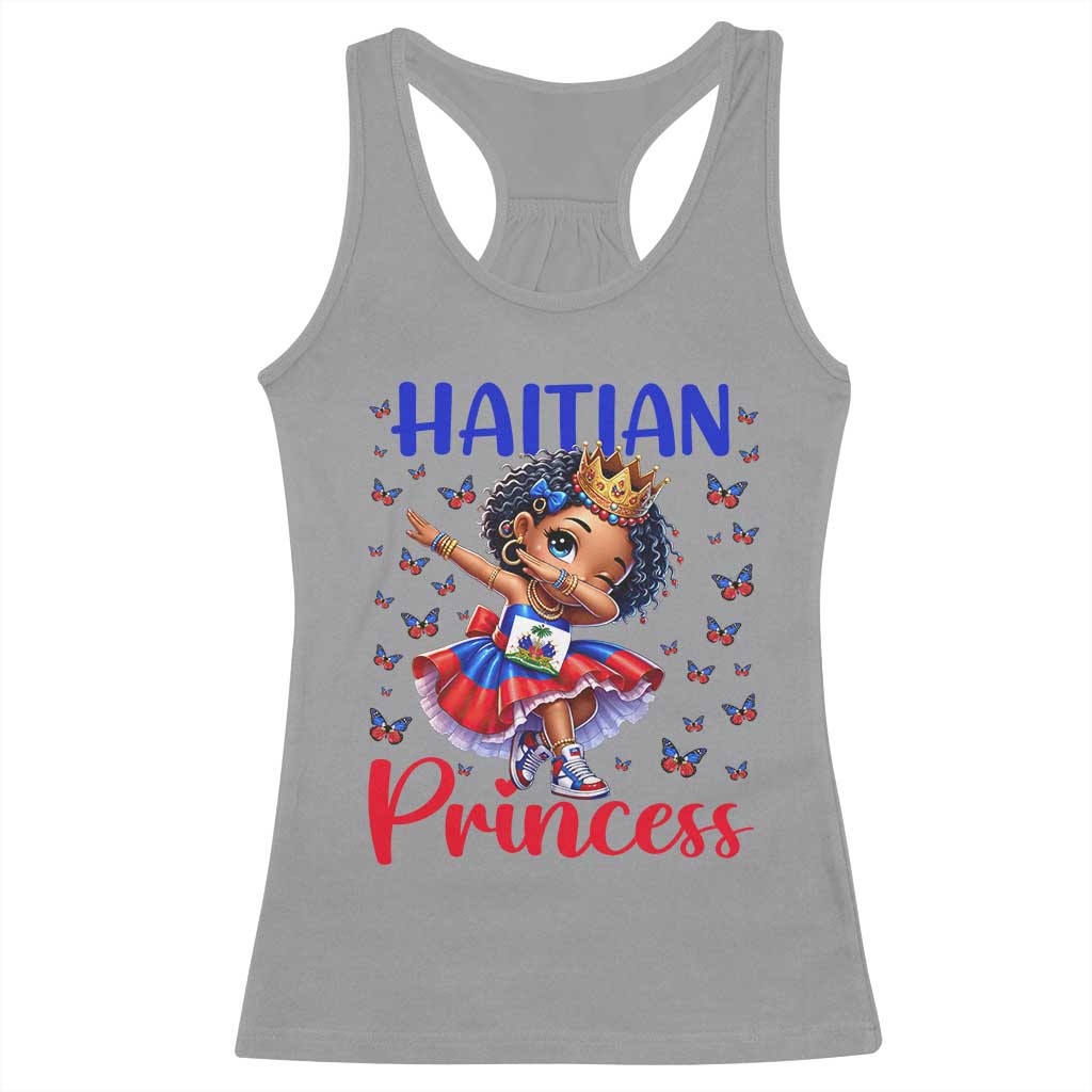 Cute Dabbing Haitian Princess Kids Graphic Racerback Tank Top Haiti Heritage Pride TS02 Sport Gray Print Your Wear