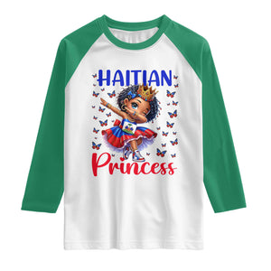 Cute Dabbing Haitian Princess Kids Graphic Raglan Shirt Haiti Heritage Pride TS02 White Kelly Green Print Your Wear