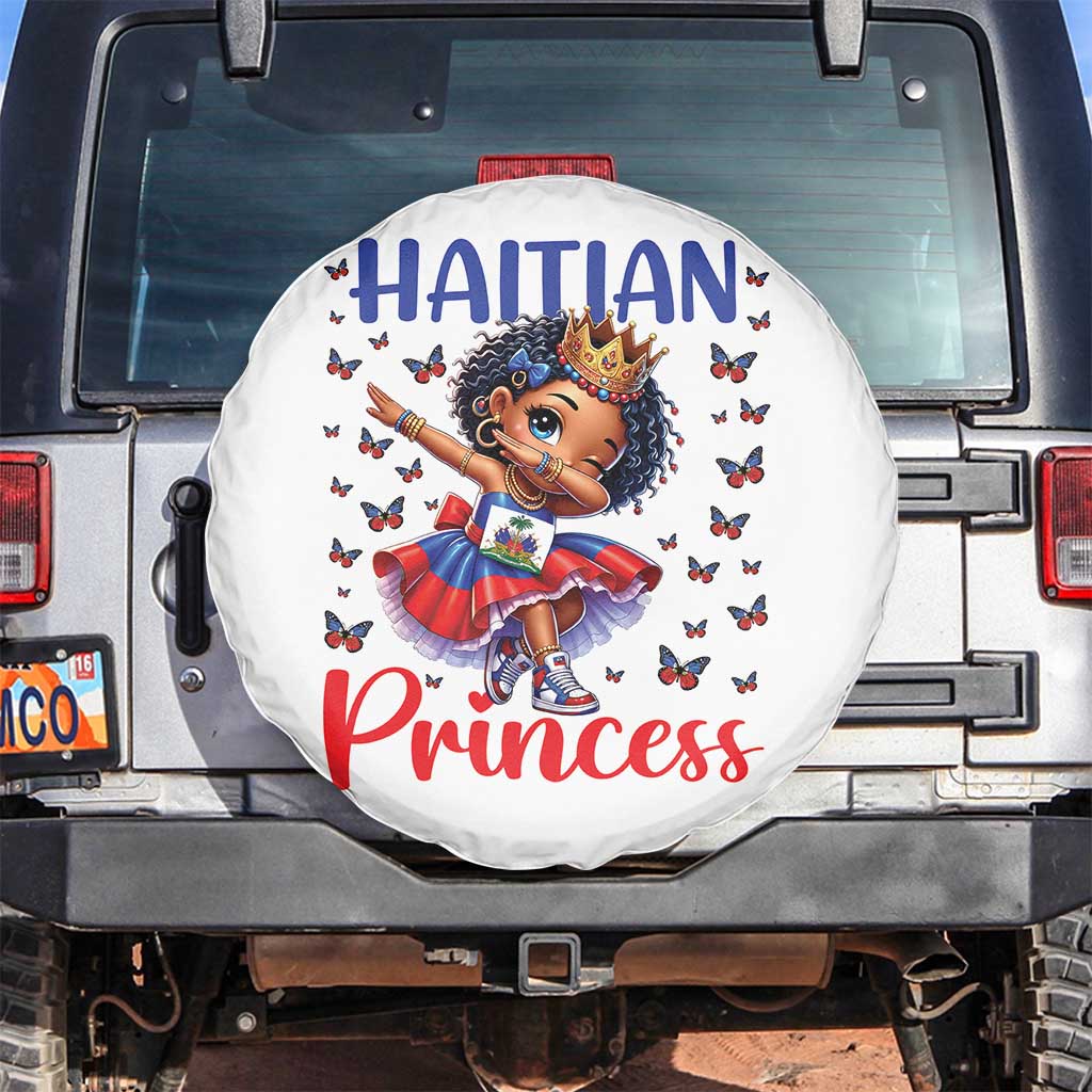 Cute Dabbing Haitian Princess Kids Graphic Spare Tire Cover Haiti Heritage Pride TS02 No hole White Print Your Wear