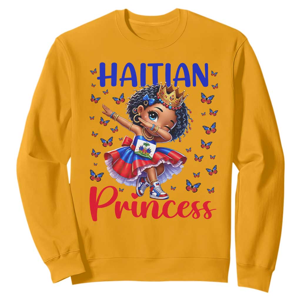 Cute Dabbing Haitian Princess Kids Graphic Sweatshirt Haiti Heritage Pride TS02 Gold Print Your Wear