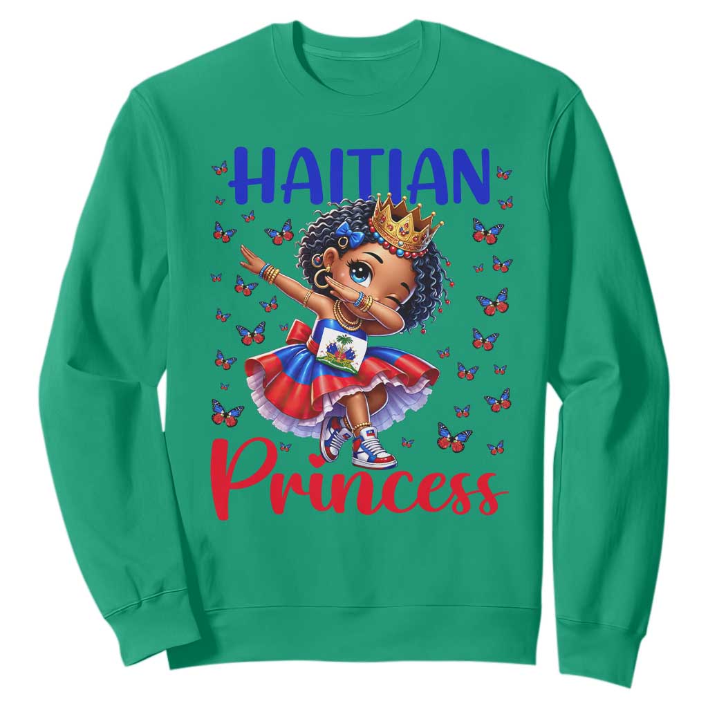 Cute Dabbing Haitian Princess Kids Graphic Sweatshirt Haiti Heritage Pride TS02 Irish Green Print Your Wear