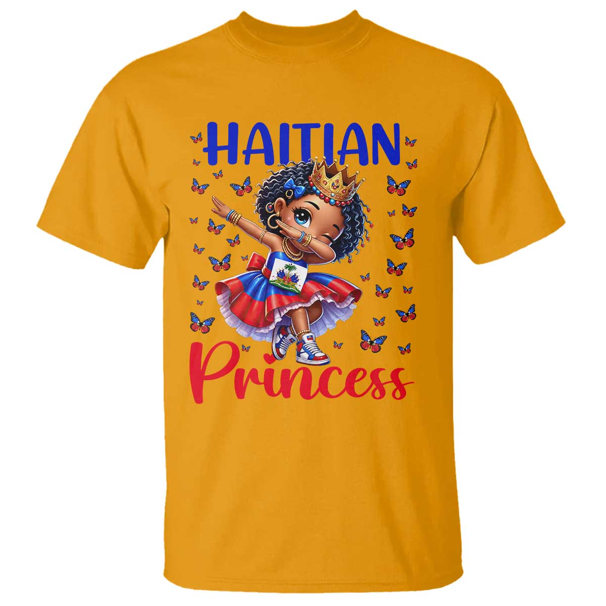 Cute Dabbing Haitian Princess Kids Graphic T Shirt Haiti Heritage Pride TS02 Gold Print Your Wear
