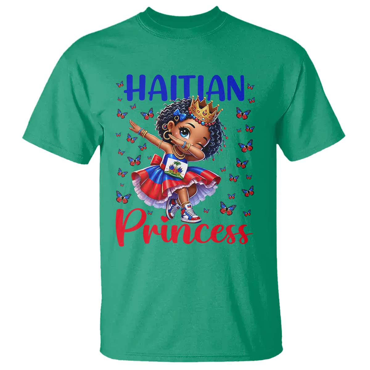 Cute Dabbing Haitian Princess Kids Graphic T Shirt Haiti Heritage Pride TS02 Irish Green Print Your Wear