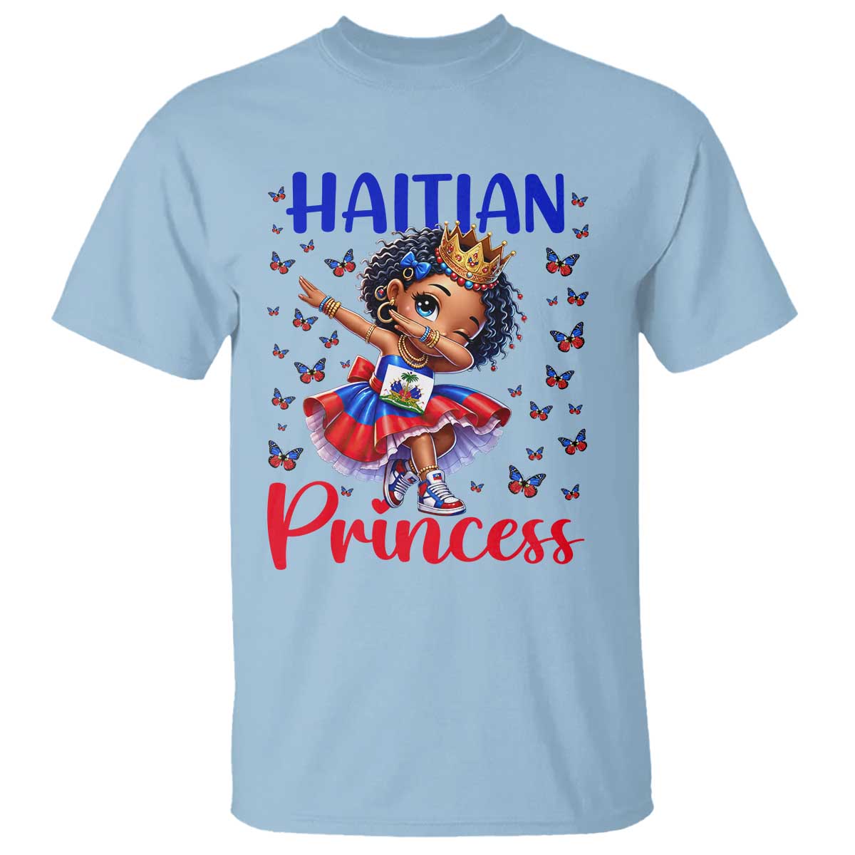Cute Dabbing Haitian Princess Kids Graphic T Shirt Haiti Heritage Pride TS02 Light Blue Print Your Wear