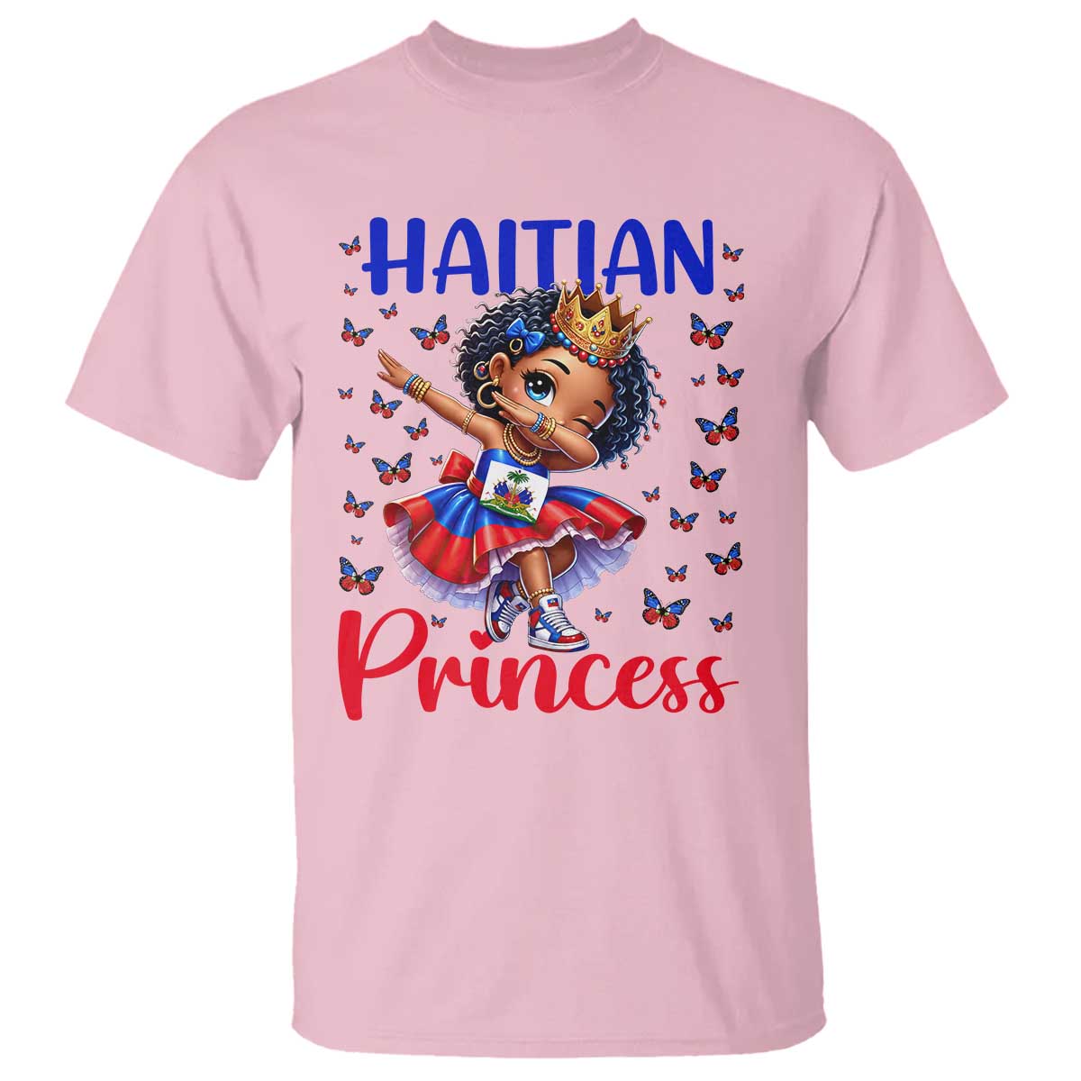Cute Dabbing Haitian Princess Kids Graphic T Shirt Haiti Heritage Pride TS02 Light Pink Print Your Wear