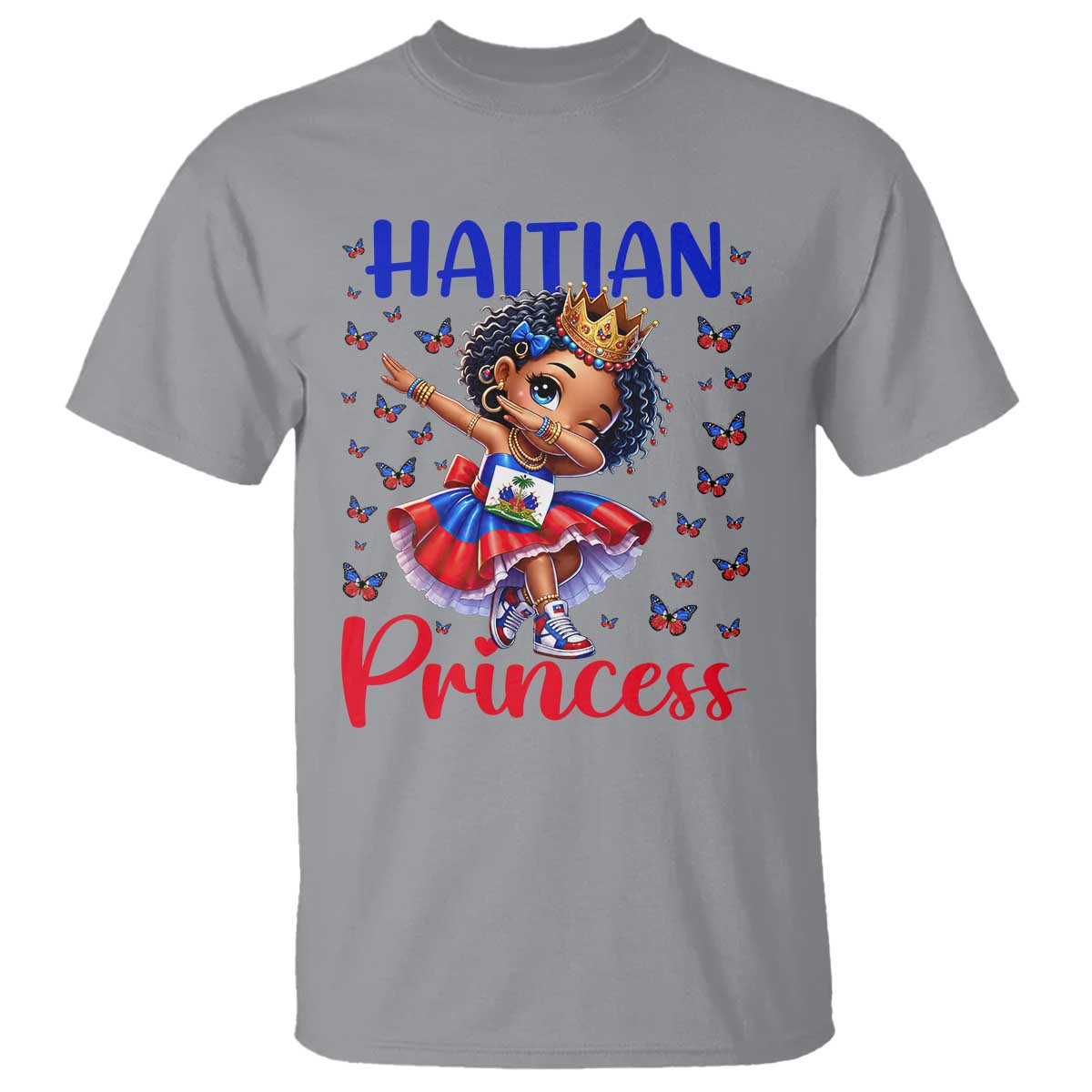 Cute Dabbing Haitian Princess Kids Graphic T Shirt Haiti Heritage Pride TS02 Sport Gray Print Your Wear