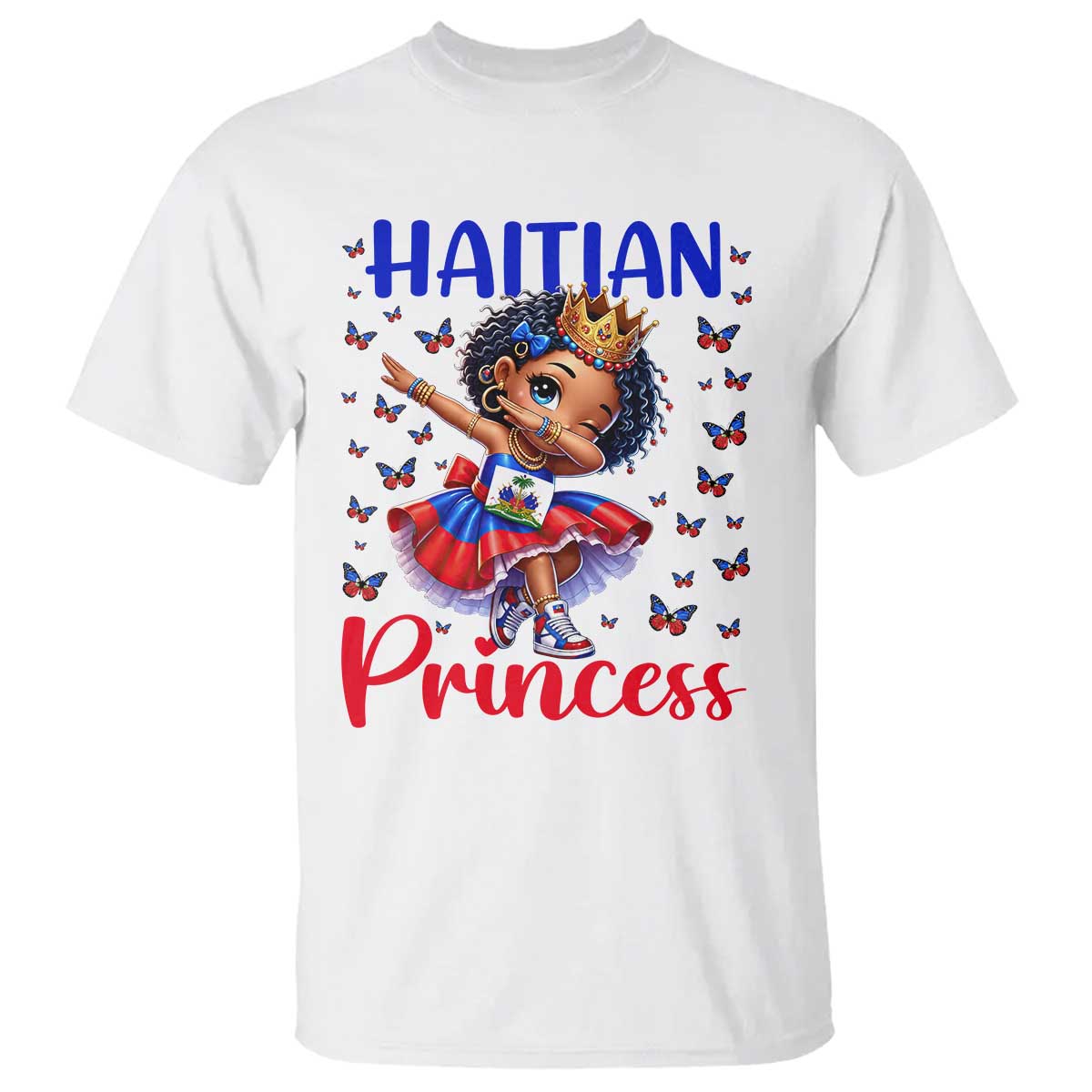 Cute Dabbing Haitian Princess Kids Graphic T Shirt Haiti Heritage Pride TS02 White Print Your Wear