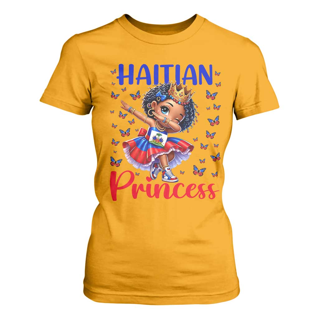 Cute Dabbing Haitian Princess Kids Graphic T Shirt For Women Haiti Heritage Pride TS02 Gold Print Your Wear