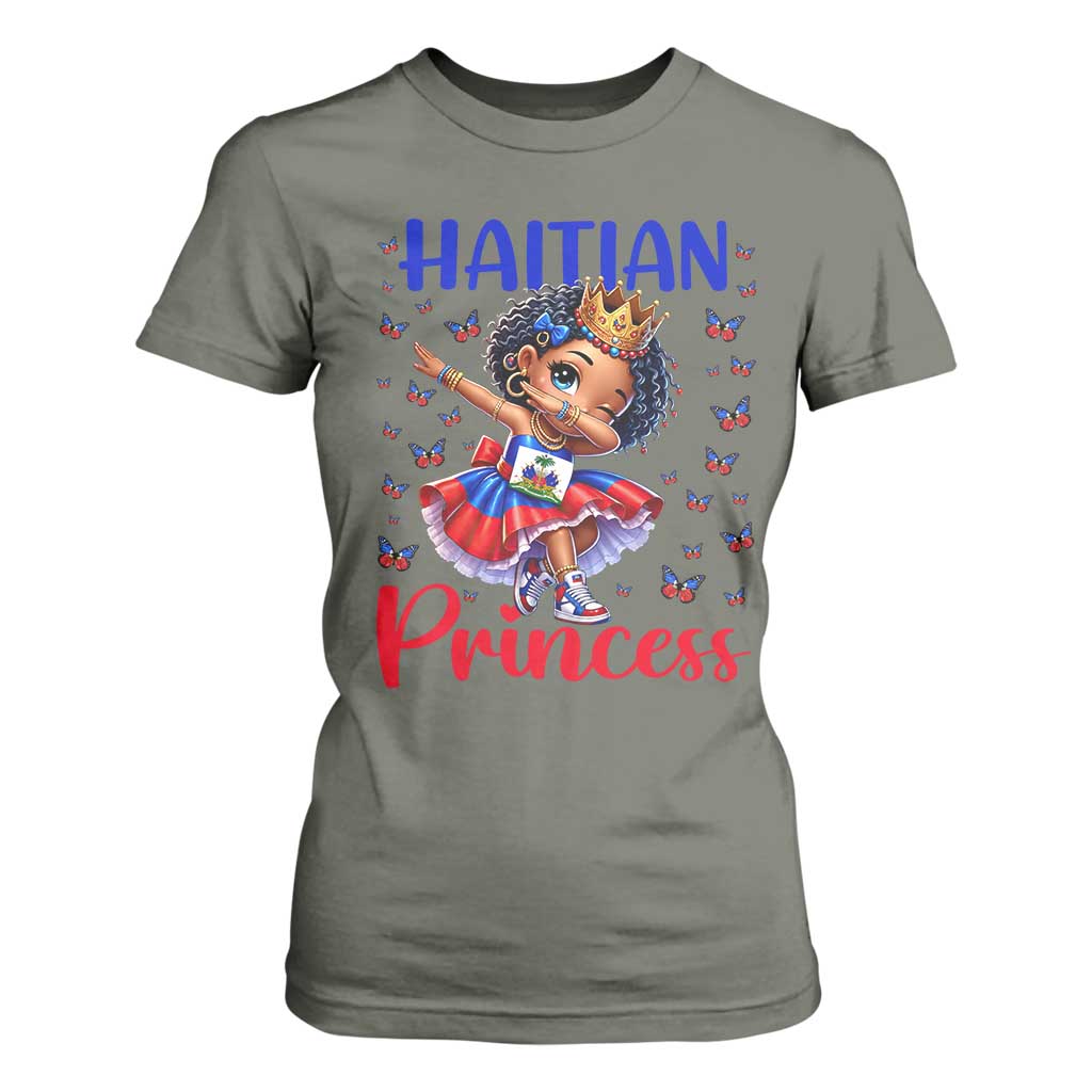 Cute Dabbing Haitian Princess Kids Graphic T Shirt For Women Haiti Heritage Pride TS02 Military Green Print Your Wear