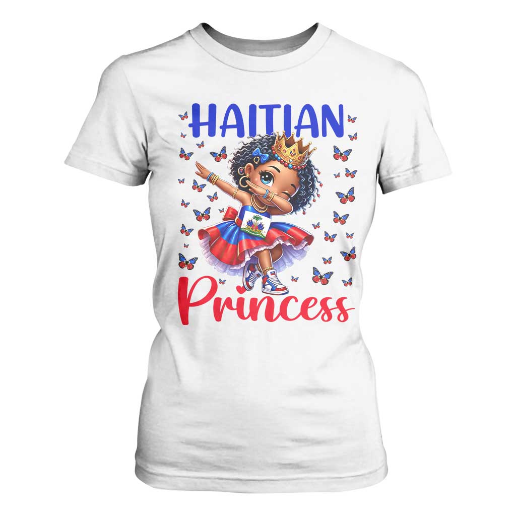 Cute Dabbing Haitian Princess Kids Graphic T Shirt For Women Haiti Heritage Pride TS02 White Print Your Wear