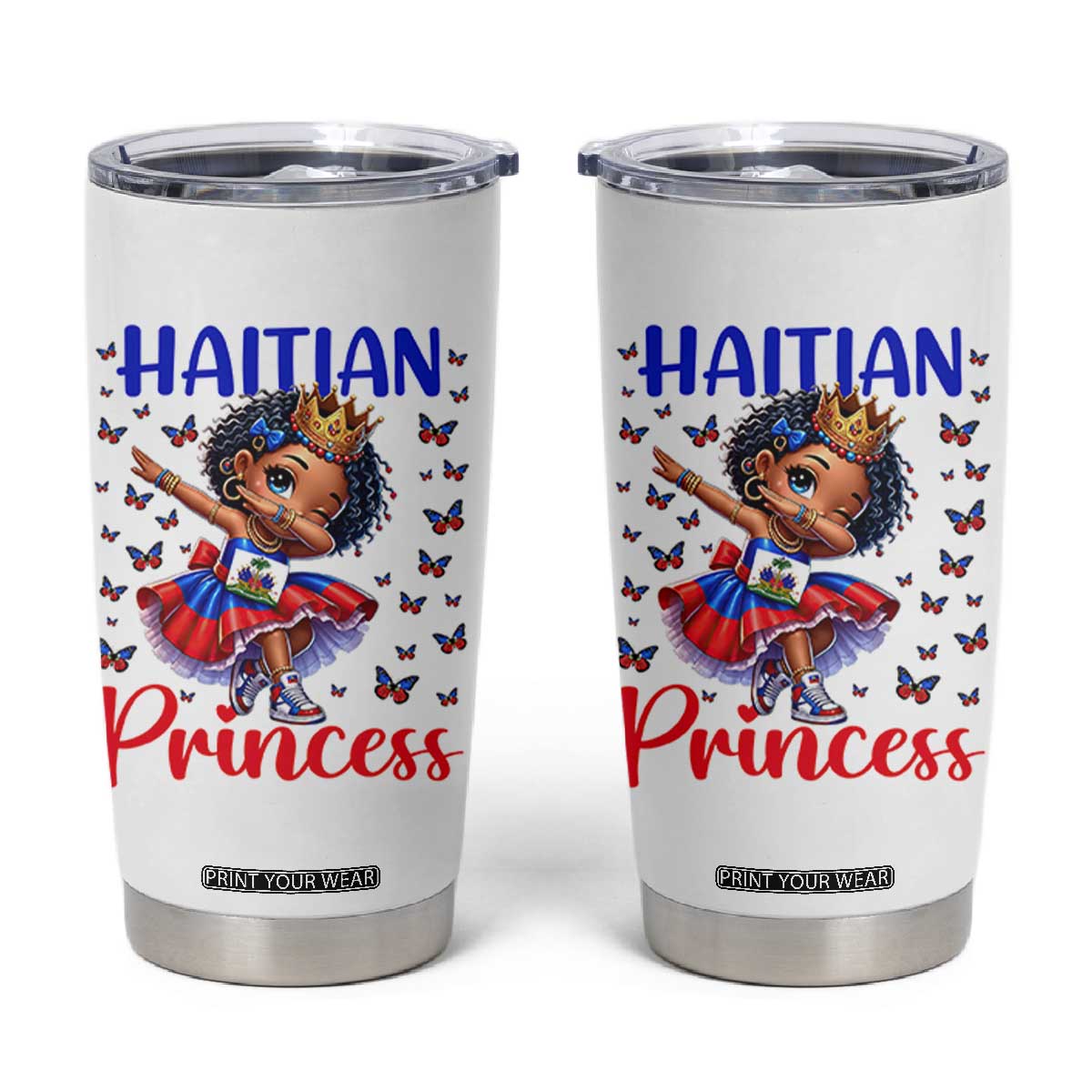 Cute Dabbing Haitian Princess Kids Graphic Tumbler Cup Haiti Heritage Pride TS02 White Print Your Wear