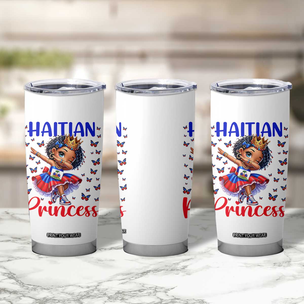 Cute Dabbing Haitian Princess Kids Graphic Tumbler Cup Haiti Heritage Pride TS02 Print Your Wear