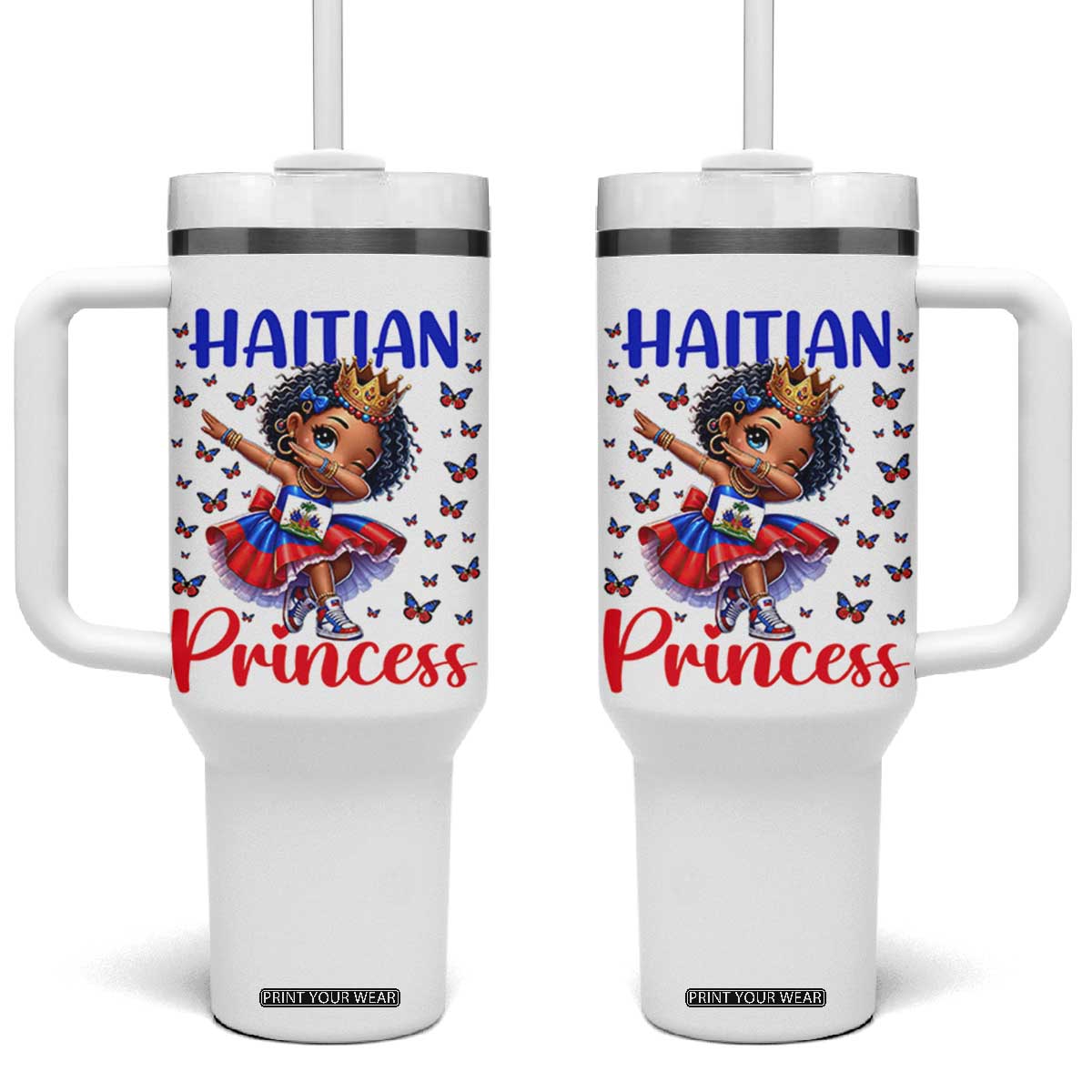 Cute Dabbing Haitian Princess Kids Graphic Tumbler With Handle Haiti Heritage Pride TS02 One Size: 40 oz White Print Your Wear