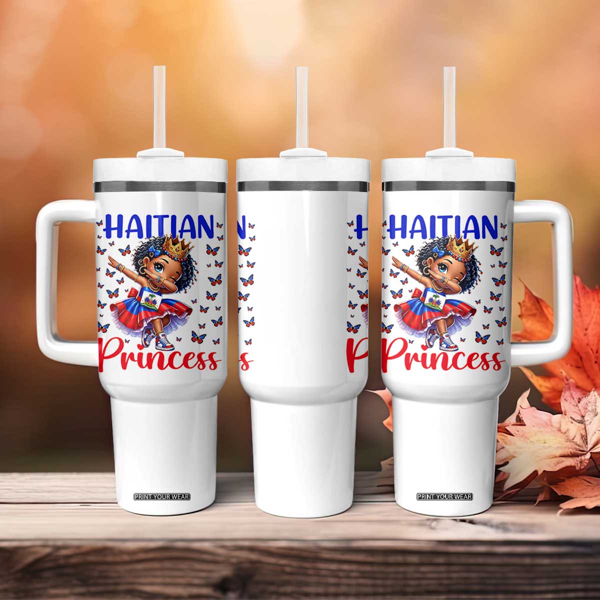 Cute Dabbing Haitian Princess Kids Graphic Tumbler With Handle Haiti Heritage Pride TS02 Print Your Wear