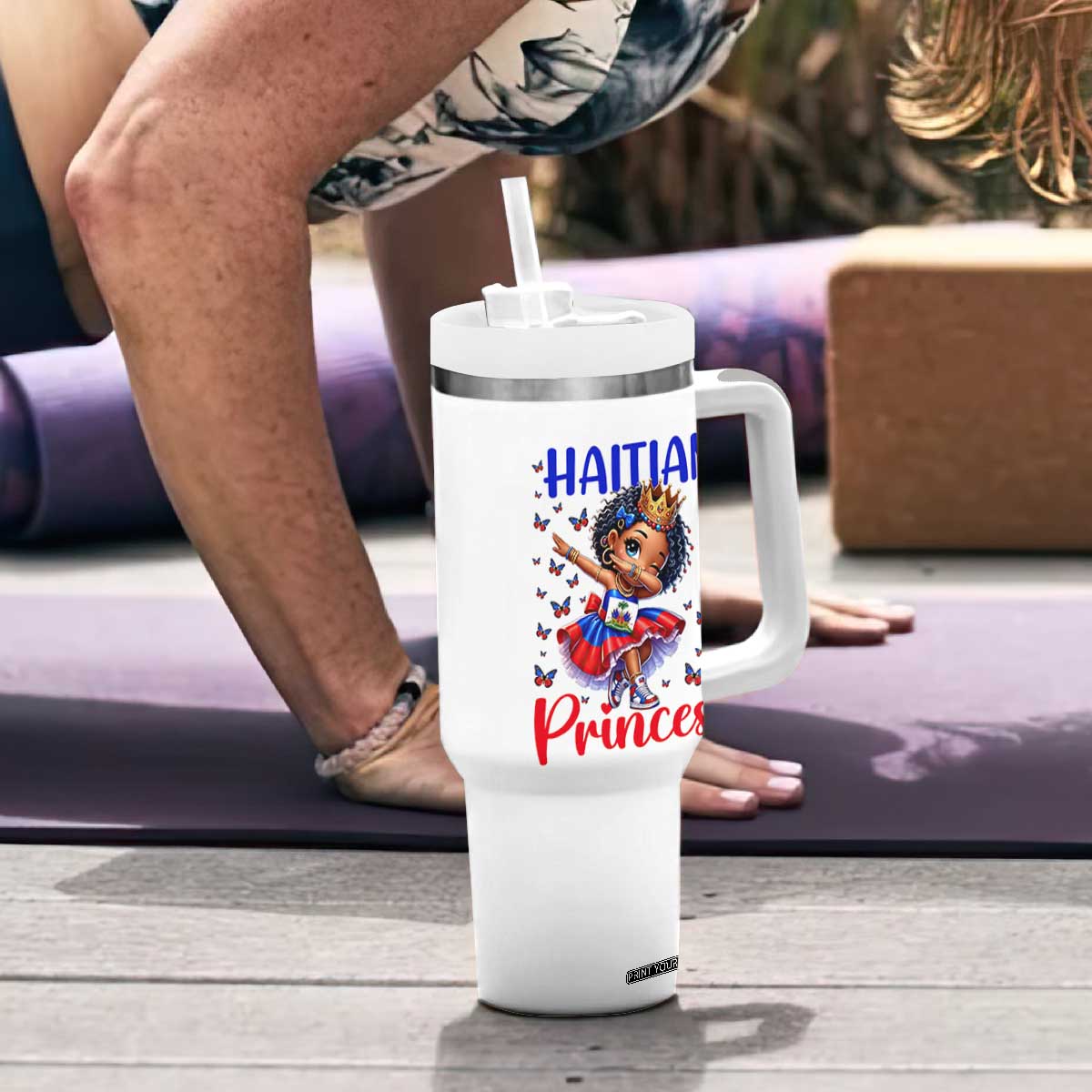 Cute Dabbing Haitian Princess Kids Graphic Tumbler With Handle Haiti Heritage Pride TS02 Print Your Wear