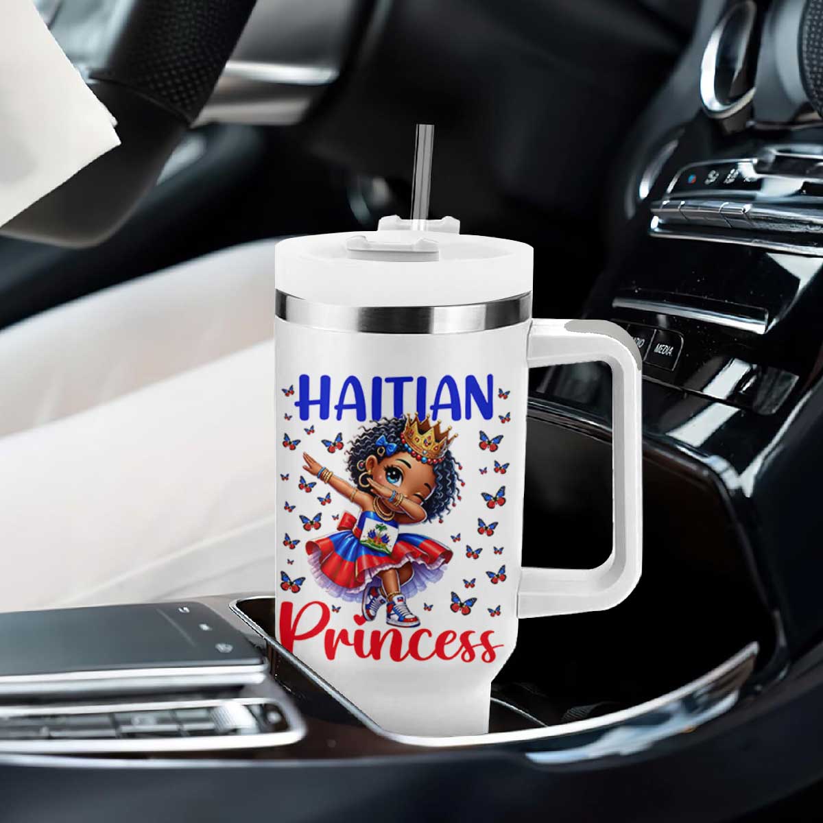 Cute Dabbing Haitian Princess Kids Graphic Tumbler With Handle Haiti Heritage Pride TS02 Print Your Wear