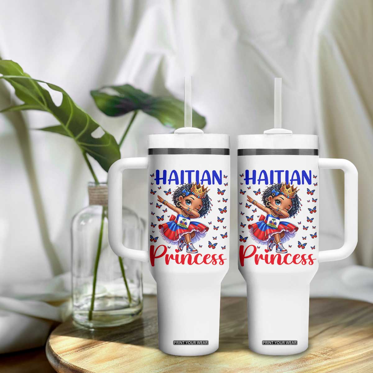 Cute Dabbing Haitian Princess Kids Graphic Tumbler With Handle Haiti Heritage Pride TS02 Print Your Wear