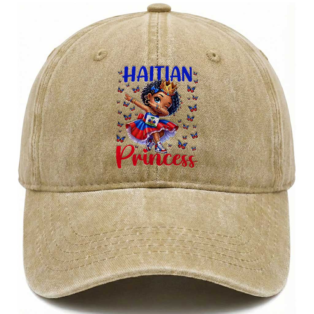 Cute Dabbing Haitian Princess Kids Graphic Washed Cotton Baseball Cap Haiti Heritage Pride TS02 Print Your Wear