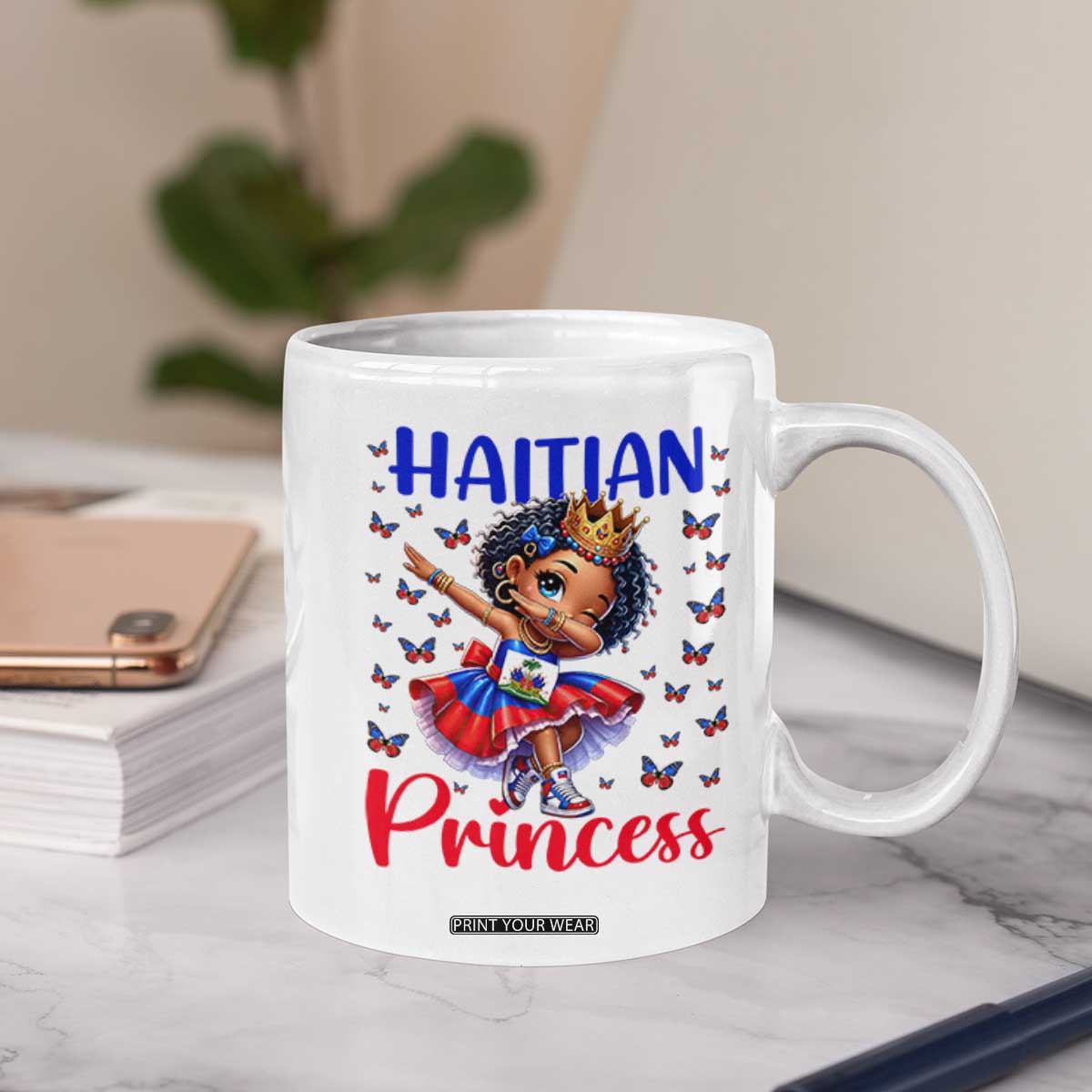 Cute Dabbing Haitian Princess Kids Graphic Coffee Mug Haiti Heritage Pride TS02 Print Your Wear