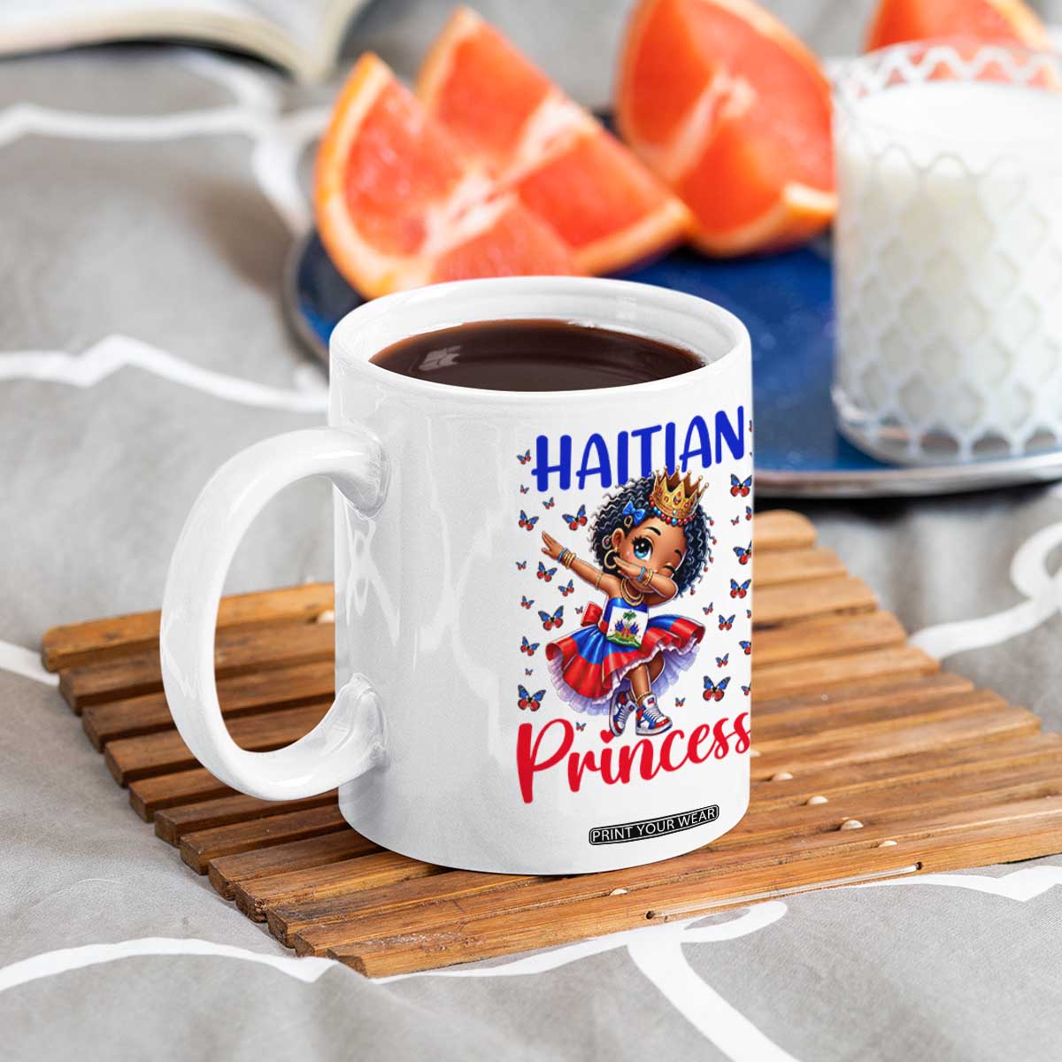 Cute Dabbing Haitian Princess Kids Graphic Coffee Mug Haiti Heritage Pride TS02 Print Your Wear