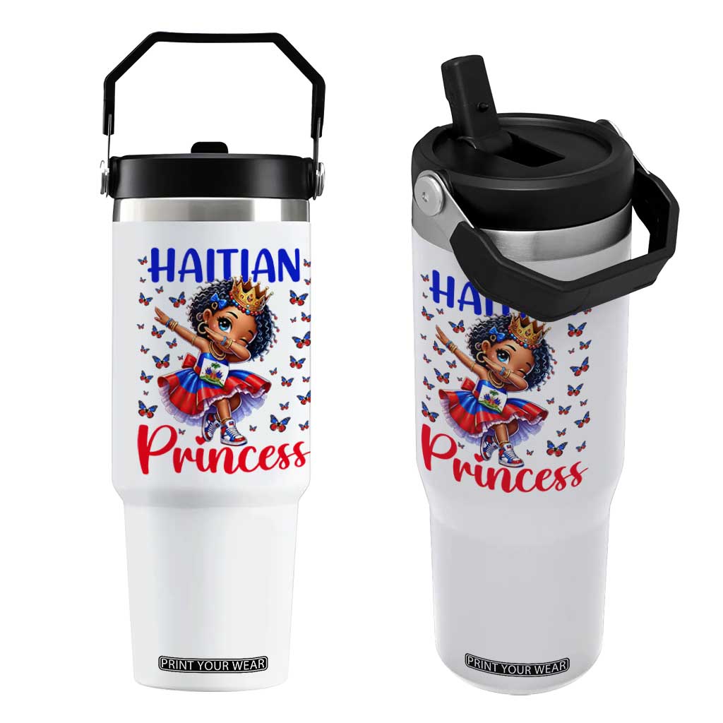 Cute Dabbing Haitian Princess Kids Graphic Flip Straw Tumbler Haiti Heritage Pride TS02 One Size: 30 oz White Print Your Wear