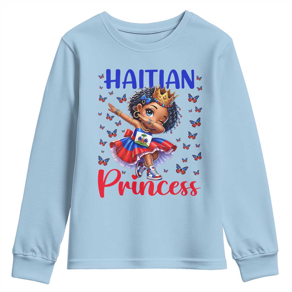 Cute Dabbing Haitian Princess Kids Graphic Youth Sweatshirt Haiti Heritage Pride TS02 Light Blue Print Your Wear