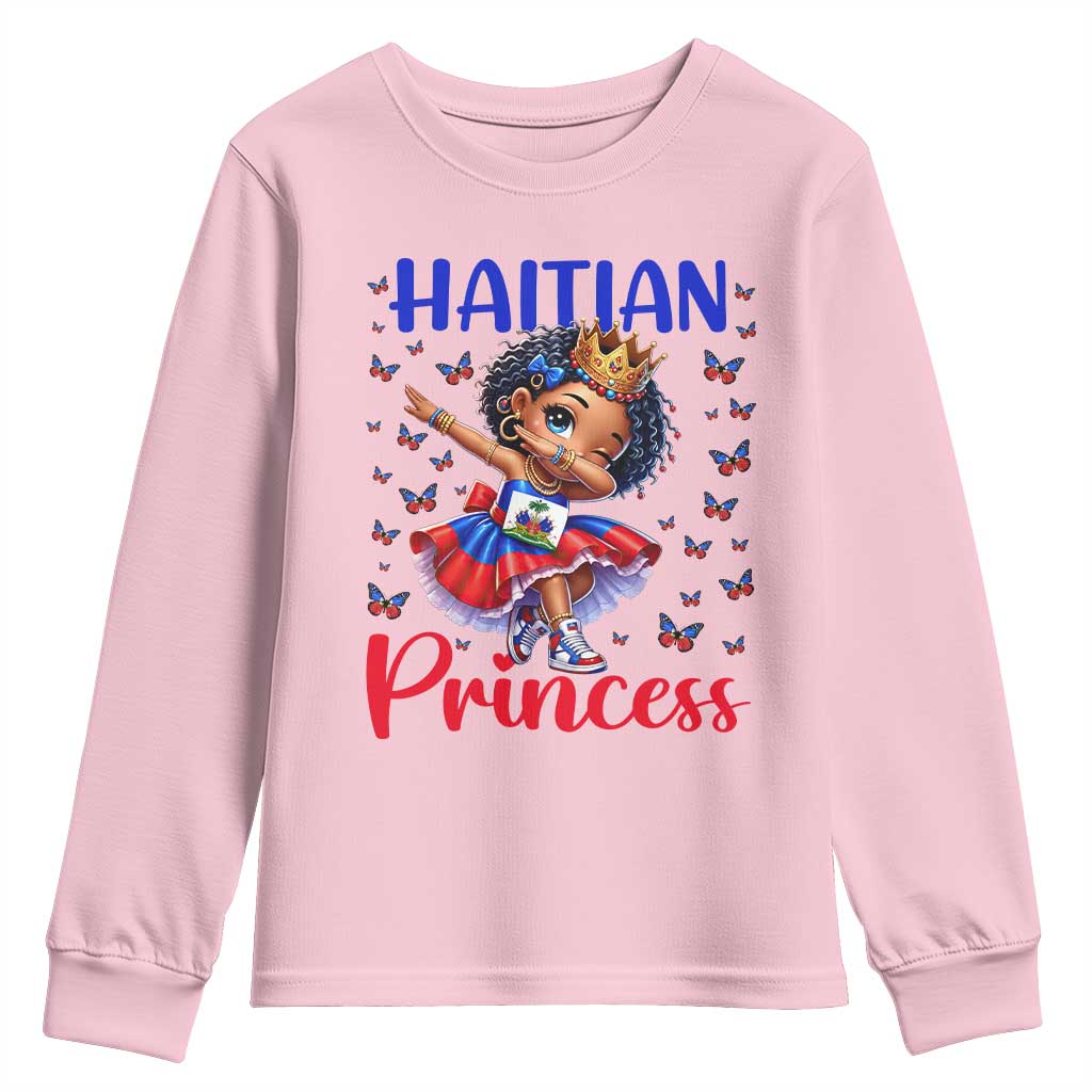 Cute Dabbing Haitian Princess Kids Graphic Youth Sweatshirt Haiti Heritage Pride TS02 Light Pink Print Your Wear