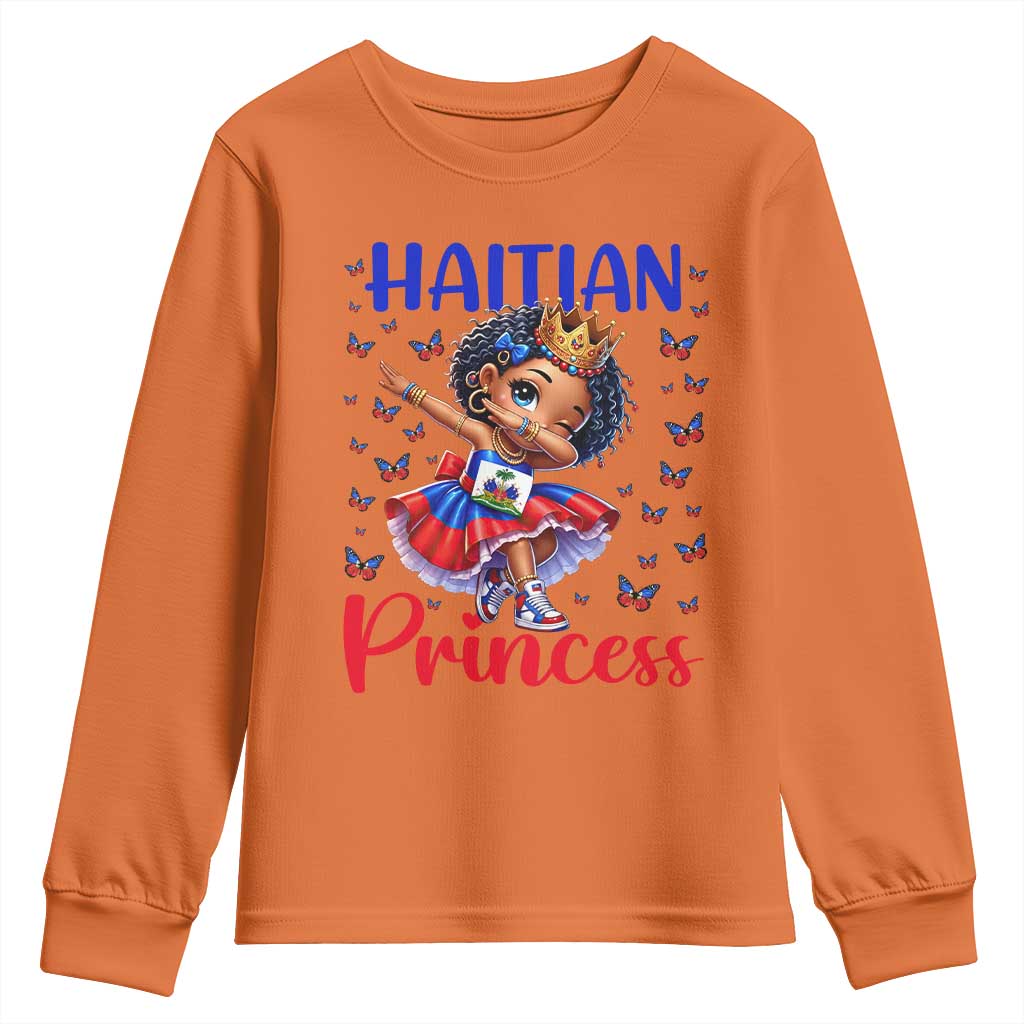 Cute Dabbing Haitian Princess Kids Graphic Youth Sweatshirt Haiti Heritage Pride TS02 Orange Print Your Wear