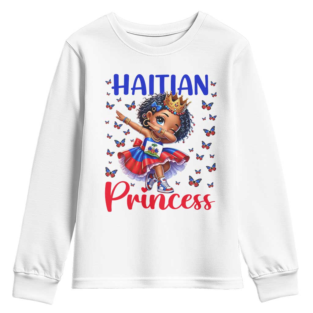 Cute Dabbing Haitian Princess Kids Graphic Youth Sweatshirt Haiti Heritage Pride TS02 White Print Your Wear