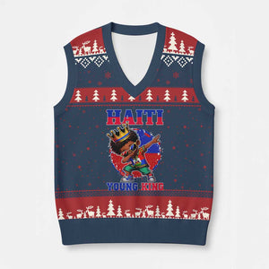 Haiti Young King Dabbing Boy Kids Graphic V-Neck Knit Sweater Vest Haitian Heritage Pride TS02 Navy Red Print Your Wear