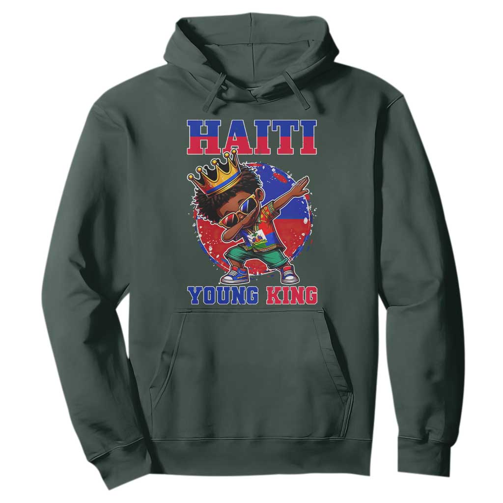 Haiti Young King Dabbing Boy Kids Graphic Hoodie Haitian Heritage Pride TS02 Dark Forest Green Print Your Wear