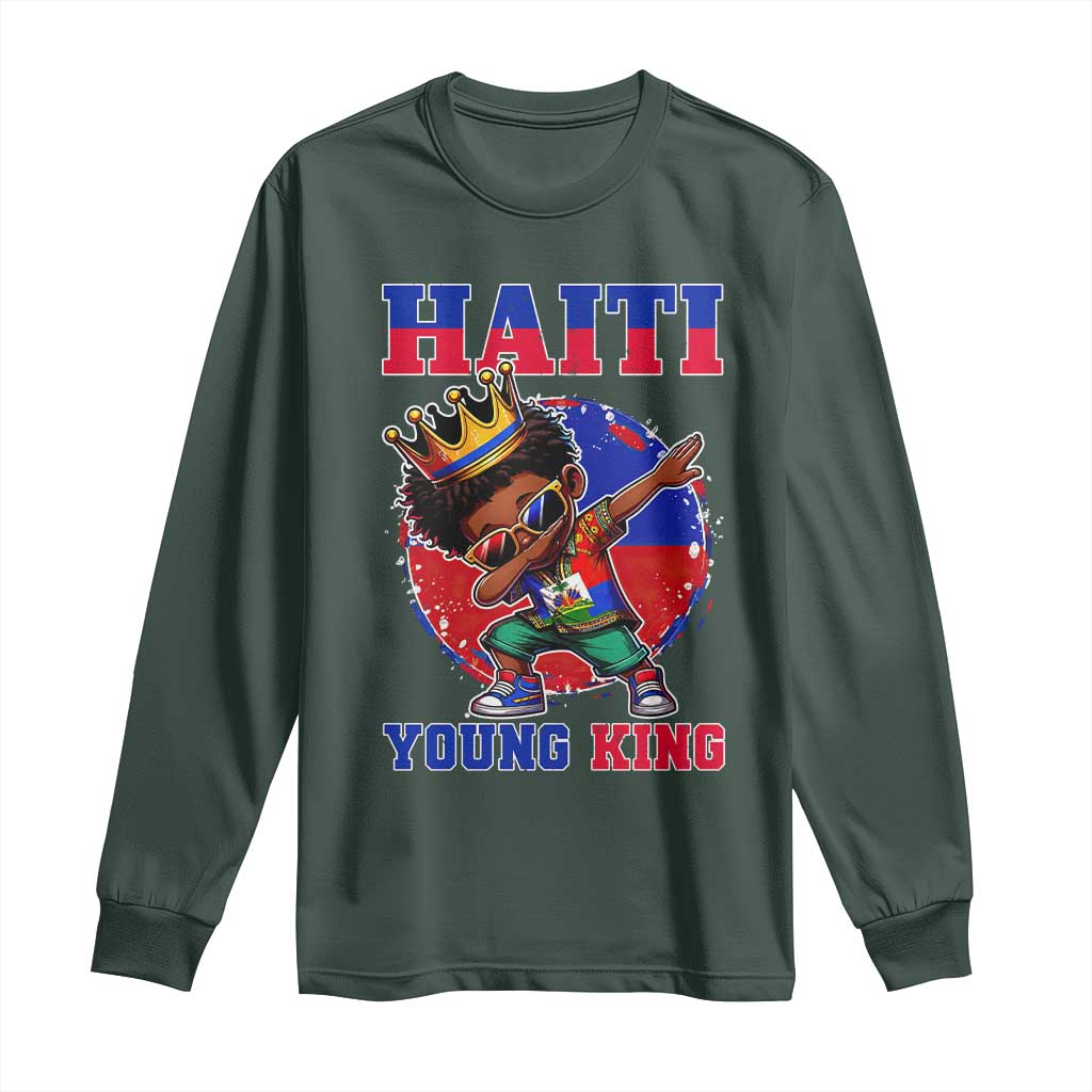 Haiti Young King Dabbing Boy Kids Graphic Long Sleeve Shirt Haitian Heritage Pride TS02 Dark Forest Green Print Your Wear