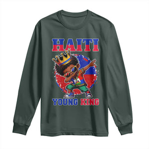 Haiti Young King Dabbing Boy Kids Graphic Long Sleeve Shirt Haitian Heritage Pride TS02 Dark Forest Green Print Your Wear