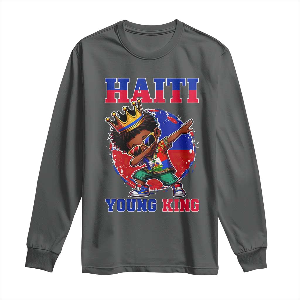 Haiti Young King Dabbing Boy Kids Graphic Long Sleeve Shirt Haitian Heritage Pride TS02 Dark Heather Print Your Wear