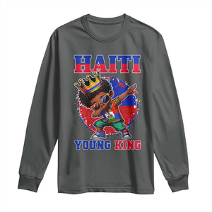 Haiti Young King Dabbing Boy Kids Graphic Long Sleeve Shirt Haitian Heritage Pride TS02 Dark Heather Print Your Wear