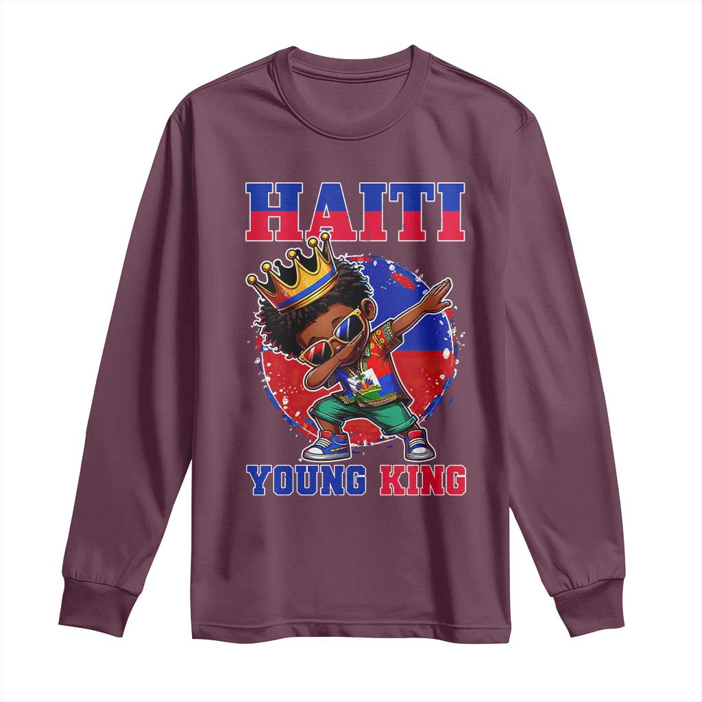 Haiti Young King Dabbing Boy Kids Graphic Long Sleeve Shirt Haitian Heritage Pride TS02 Maroon Print Your Wear