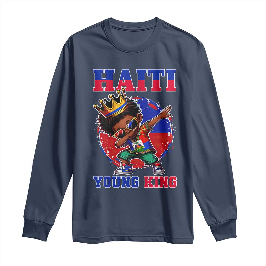 Haiti Young King Dabbing Boy Kids Graphic Long Sleeve Shirt Haitian Heritage Pride TS02 Navy Print Your Wear