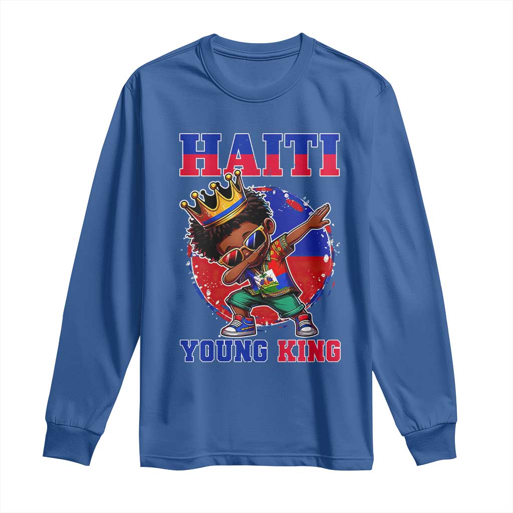 Haiti Young King Dabbing Boy Kids Graphic Long Sleeve Shirt Haitian Heritage Pride TS02 Royal Blue Print Your Wear
