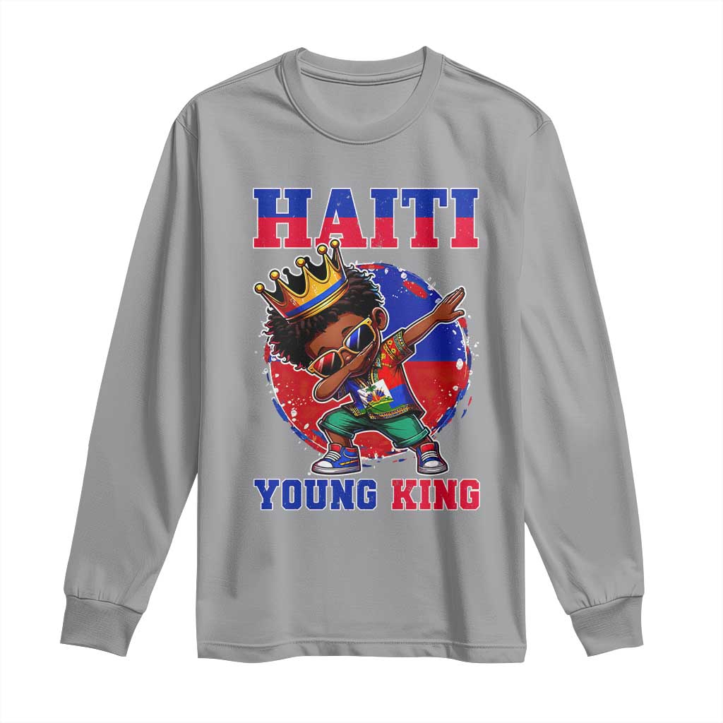 Haiti Young King Dabbing Boy Kids Graphic Long Sleeve Shirt Haitian Heritage Pride TS02 Sport Gray Print Your Wear