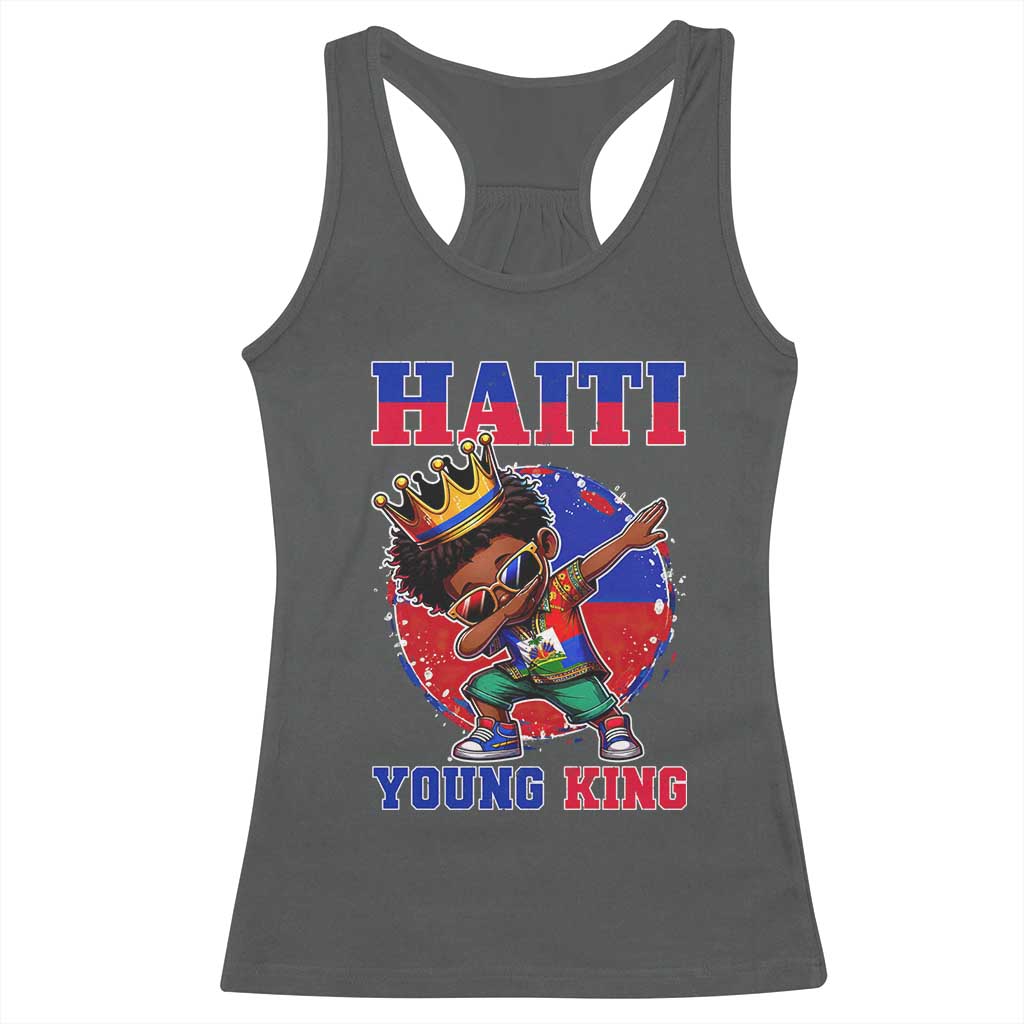 Haiti Young King Dabbing Boy Kids Graphic Racerback Tank Top Haitian Heritage Pride TS02 Dark Heather Print Your Wear