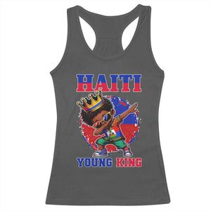 Haiti Young King Dabbing Boy Kids Graphic Racerback Tank Top Haitian Heritage Pride TS02 Dark Heather Print Your Wear