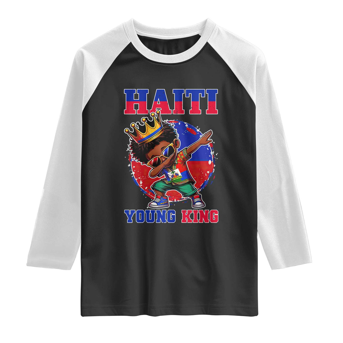 Haiti Young King Dabbing Boy Kids Graphic Raglan Shirt Haitian Heritage Pride TS02 Black White Print Your Wear