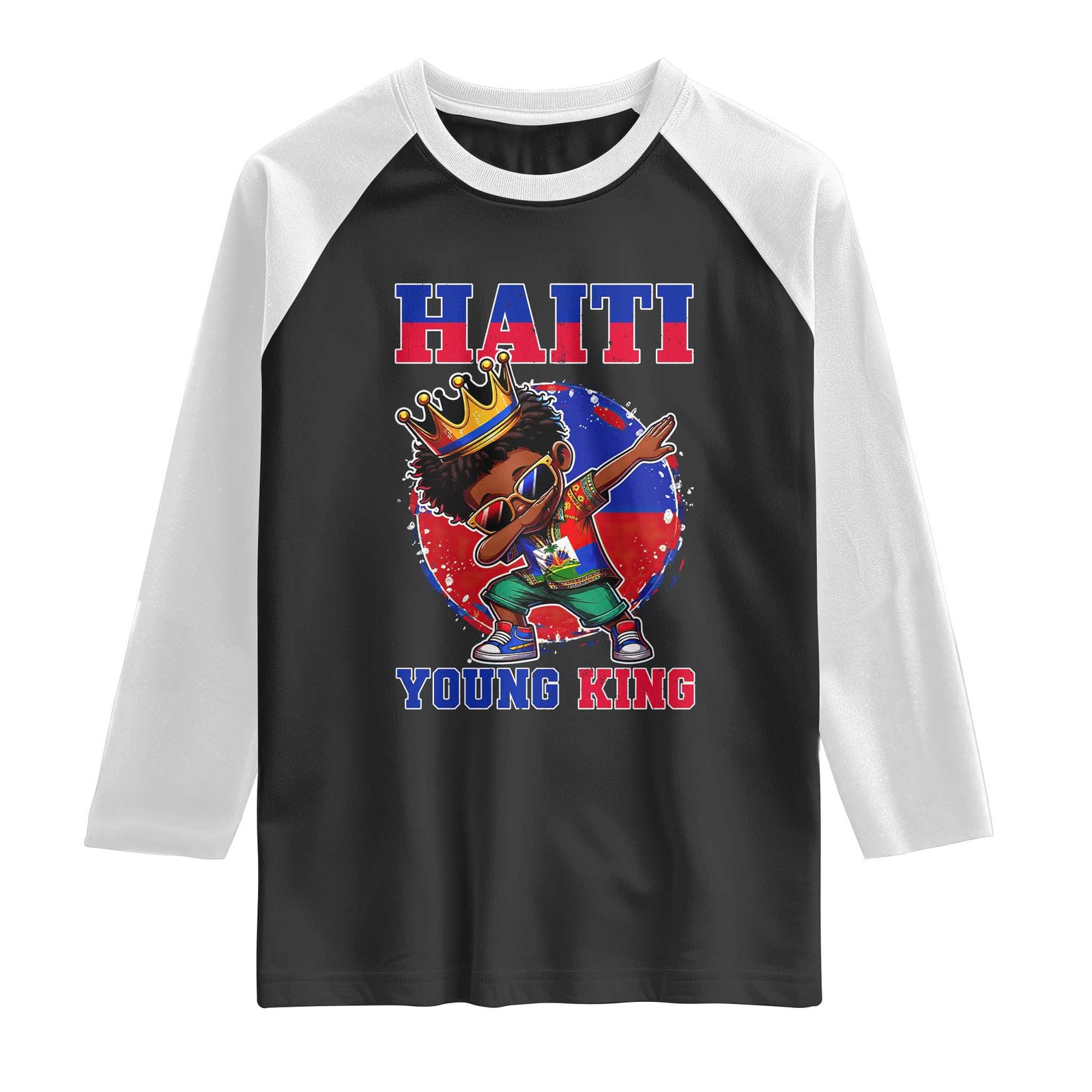 Haiti Young King Dabbing Boy Kids Graphic Raglan Shirt Haitian Heritage Pride TS02 Black White Print Your Wear