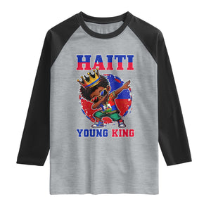 Haiti Young King Dabbing Boy Kids Graphic Raglan Shirt Haitian Heritage Pride TS02 Heather Gray Black Print Your Wear