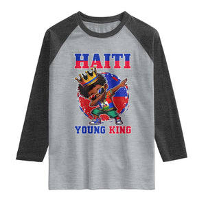 Haiti Young King Dabbing Boy Kids Graphic Raglan Shirt Haitian Heritage Pride TS02 Heather Gray Heather Charcoal Print Your Wear