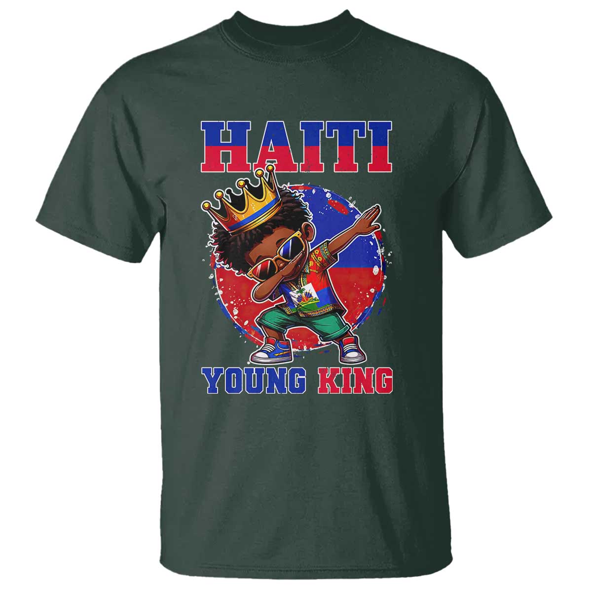 Haiti Young King Dabbing Boy Kids Graphic T Shirt Haitian Heritage Pride TS02 Dark Forest Green Print Your Wear