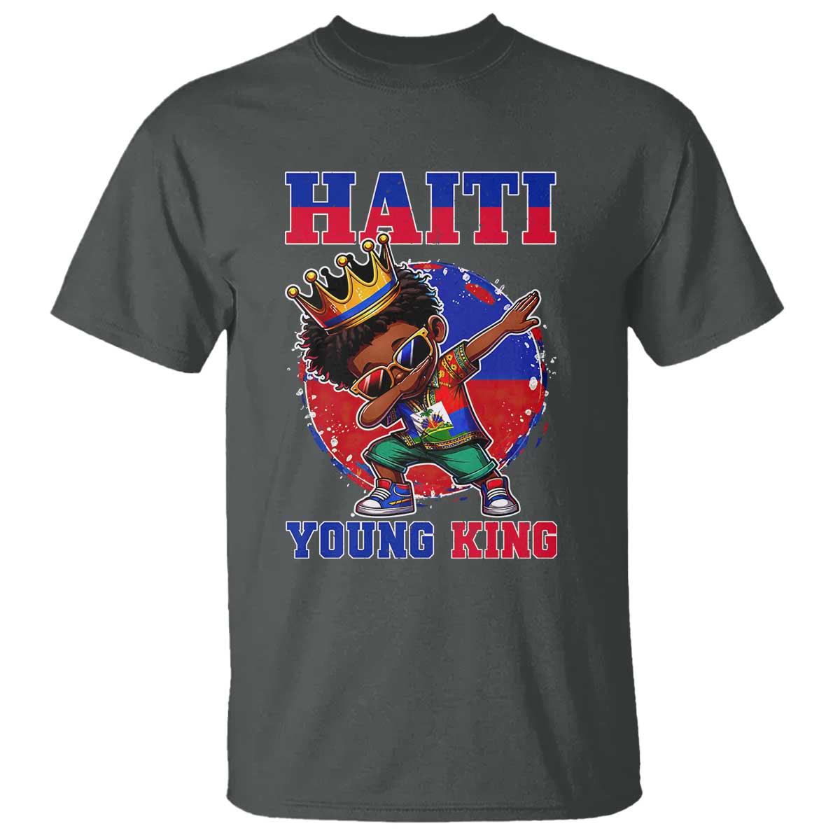 Haiti Young King Dabbing Boy Kids Graphic T Shirt Haitian Heritage Pride TS02 Dark Heather Print Your Wear