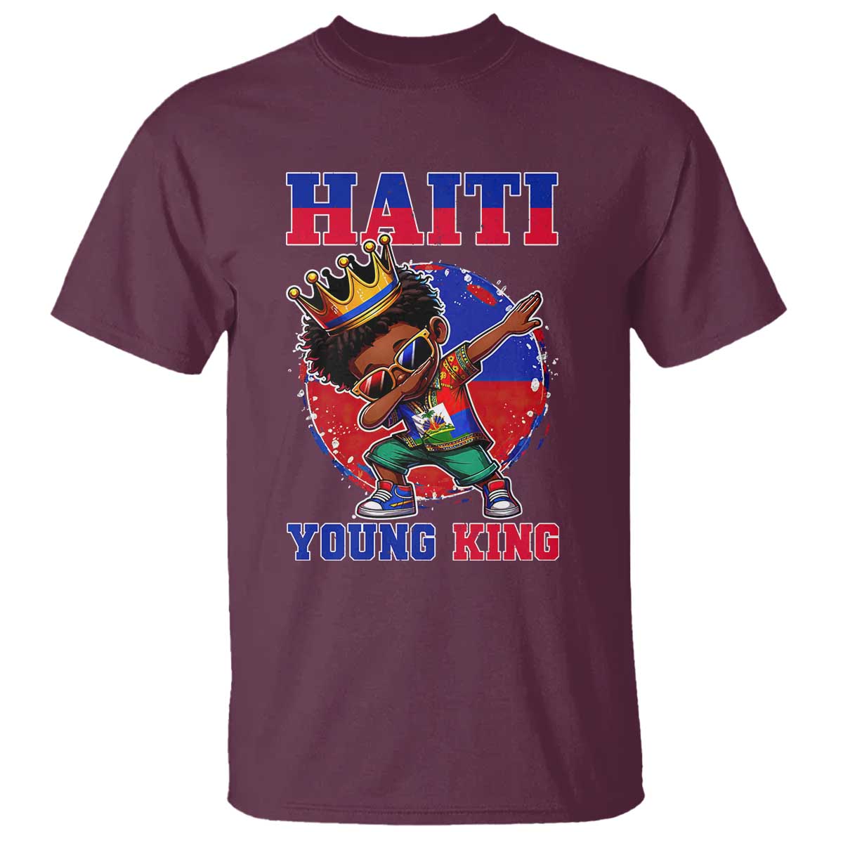 Haiti Young King Dabbing Boy Kids Graphic T Shirt Haitian Heritage Pride TS02 Maroon Print Your Wear
